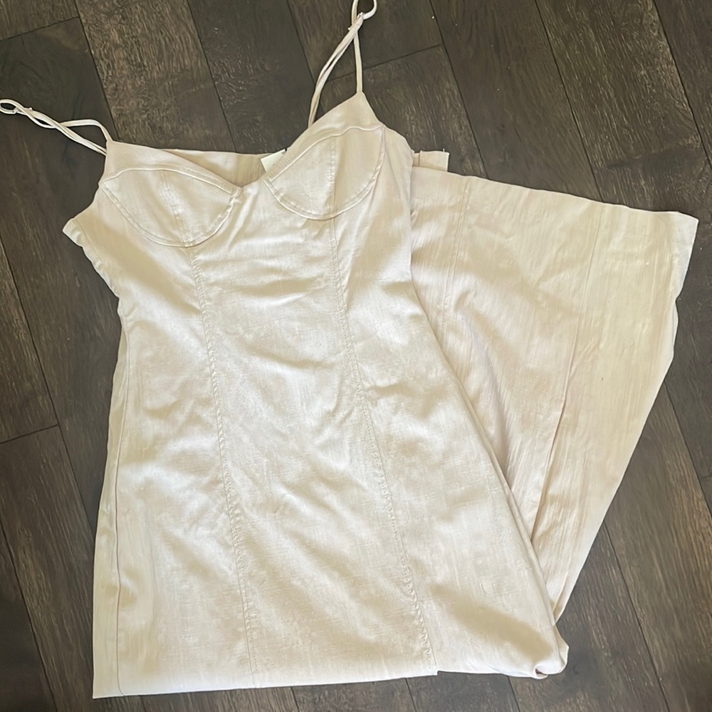 Zara Beige Midi Bodycon Dress with Bustier Detail